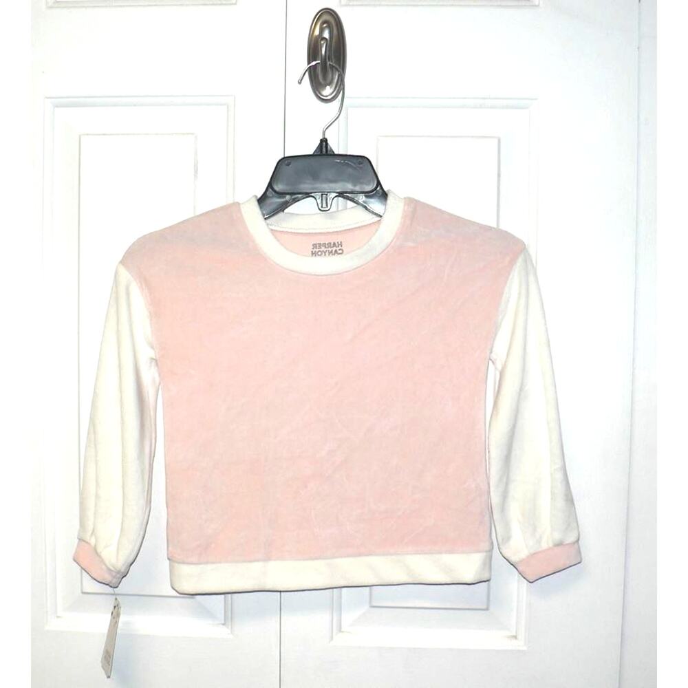 Harper Canyon Girls Long Sleeve Velour Colorblock Top in Pink Smoke Ivory Sz 5